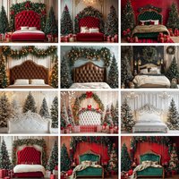 Christmas Bedroom Headboard Backdrops Kids Baby Photography Props Child Adult Bed Xmas Trees Backgrounds