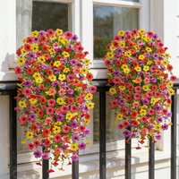 Artificial Hanger Flowers 2 Pieces UV Resistant Silk Plants Outdoor Spring Summer Decoration for Porch Window Garden Fence