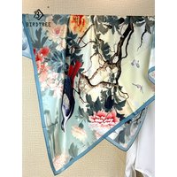 BirdTree, 100% Real Slik Elegant Kerchief, 88cm Chinese Printed, Mom Gift Commute Retro Chic Scarf, 2026 Summer Autumn A465128QC