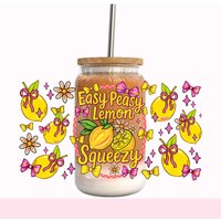 Summer Lemons DIY UV DTF Rub On Transfer Sticker 16oz Libbey Glass Ice Coffee Cups Can Wraps Summer Bottle Tumbler Decor