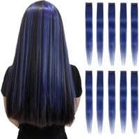 Clip in Hair Extensions Colored Party Highlights Royalblue Hair Extension Real Human Hair Clip in Extentions 20CM Straight Hair