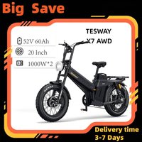 TESWAY X7 AWD Adult Electric Bicycle 52V 60AH E-bike 1000W*2 Motor city ebike 20-Fat Tire E-Mountain bike image 4