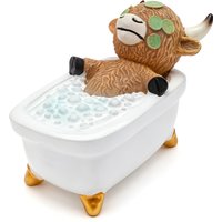 Highland Cow Bathroom Ornament Cute Resin Highland Cow Figurine in Bathtub Funny Bathroom Decor Accessories for Countertop