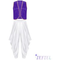 Mens Arab Prince Cosplay Costume Gold Trim Sleeveless Open Front Vest And Harem Pants Halloween Carnival Elegant Arabian Outfit