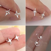 Trendy Small Hollow Star Stud Earrings for Teens Ear Piercing Moon Earrings Women Men Pierced Unusual Party Earrings Jewelry