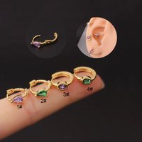 Dainty CZ Huggie Hoop Earrings, Surgical Steel Thick Round Cubic Zircon Hoop Earring for Sensitive Ears Cartilage Helix Conch