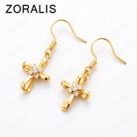 18K Gold Zircon Crystal Cross Drop Earrings For Women Earring Fashion Party Birthday Wedding Jewelry Gifts