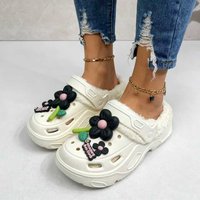 Winter Girls' Casual Cute Floral Soft Slippers Lightweight Non-Slip Winter Warm Lining Soft Sole Clogs Perfect for Indoor Home