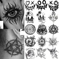 1 Sheet 3D Compass Viking Temporary Tattoos For Men Women Hand Neck, Realistic Fake Tattoos Halloween Ghost Face Tatoo Stickers