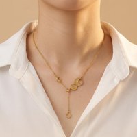 Stainless Steel Tassel Necklace, 24K Gold Plated Geometric Round Pendant, Minimalist Chic Versatile Jewelry Gift for Her