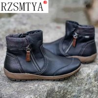 Women's Ankle Boots Round Toe Solid Color Ladies Boots Retro Pu Leather Comfortable Chelsea Boots Women Booties Big Size 43