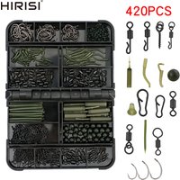 Hirisi Carp Fishing Tackle Kit With Box Fishing Swivels And Snaps Rubber Anti Tangle Sleeves Hook Stop Beads Helicopter Rigs
