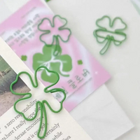 9Pcs Green Four-leaf Clover Paperclips Scrapbook Decor Binder Clip Mini Metal Bookmark Office Desk Accessories