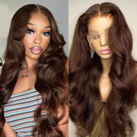 Perruques ondulées en cheveux naturels, densité 200, couleur chocolat, avec partie avant en dentelle 13x4, cheveux pré-effilés, pour femmes, perruque avec partie avant en dentelle HD 13x6, 42 pouces.