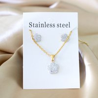 Trendy Stainless Steel Flower Heart Crystal Jewelry Set Anti-allergic Earring Pendant Necklace Set Cubic Zirconia Jewelry Gifts