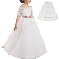 White Children Petticoat A-Line 3 Hoops One Layer Lace Trim Flower Crinoline Skirt Petticoat