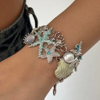Boho Shiny Starfish Shell Coral Pearl Pendant Necklace for Women Exaggerated Metal Enamel Clavicle Choker Charm Jewelry Gift
