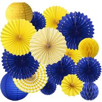 16Pcs Blue Yellow Graduation Grad Party Decoration Birthday Hanging Paper Fan Honeycomb Lanterns for Royal Boy Baby Shower Decor