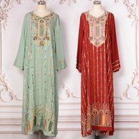 Regular-Fit African Abaya Dress-Multi-color Thread & Sequins Embroidery. Ramadan Eid Evening Party Islamic Muslim Women Abaya