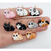 12pcs alloy printed cute cat DIY cartoon jewelry keychain handmade accessory pendant bracelet pendant material