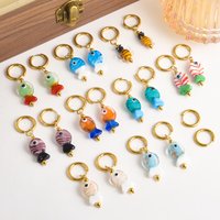 1Pair Dopamine Summer Sea Glass Fish Pendant Aretes Mujer Stainless Steel Trendy Cute Animal Bee Y2K Girl Hoop Earrings Jewelry