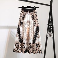 2026 New Fashion Summer Cartoon Pleated Skirts Womens Print High Waist Elastic Midi-Calf Long Skirt Female Young Party Rok Jupe