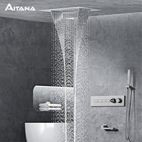 Luxury black brass shower system wall-mounted LED digital display design Cold & hot dual-control 4-function ceiling shower Tap