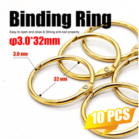 10Pcs Gold Durable Metal Ring Binder 32mm Book Rings for Calendar Circle & Loose-leaf Notebook Binding