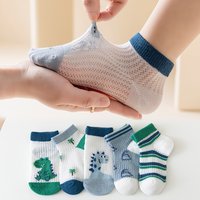 5 Pairs Kids Socks Summer Mesh Breathable Dinosaur Print Short Socks Cotton Anti-slip Toddler Socks for Boys