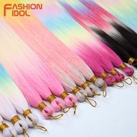 FASHION IDOL 28" 300g/3pcs Straight Pony Hair Bundles Crochet Braids Hair Synthetic Braiding Hair Ombre Rainbow Hair Extensions