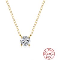 Light Luxury 925 Silver 14k Gold Plated Necklace Simple Crystal Pendant Clavicle Chain Necklace Zircon for Women Wedding Jewelry