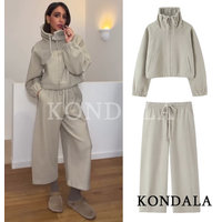 KONDALA Women Trendy Sporty Pants Pocket Set Stand Collar Zipper Jacket Long Pants New Fashion 2026 Spring Commute Pants Set