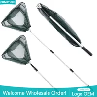 Fishing Net Aluminum Alloy 1.5/1.7/2.1m Retractable Fishing Foldable Landing Pole Folding Landing Net for Fly Fishing