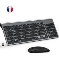 AZERTY Layout French Ultra Slim Dual Mode Three Channel Bluetooth Keyboard and Mouse Combo for PC Laptop Windows IOS Mac Android