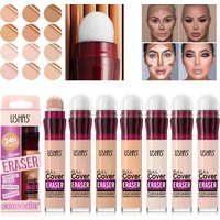 USHAS 12 Color Liquid Concealer Moisturizing Rotating Sponge Head Concealer Long Lasting Lightweight Multi-use Foundation Makeup