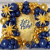 111Pcs Navy Blue Gold Balloons Arch Garland Kit with Star for Baby Shower Birthday Wedding Graduation Anniversary Activities