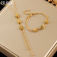 EILIECK 316L Stainless Steel Metal Trendy Flowers Necklace Bracelet Set Fashion Gold Color Waterproof Jewelry for Women Gift