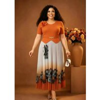 Miyake 2026 Summer New Fashion Design Sense Waist Printing Color Matching Big Pendulum Dress Elegant Women's Clothing