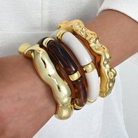 4Pcs Textured Bamboo Curve Bracelet Set CCB Resin Irregular Wave Chunky Mixed Color Bracelets For Women Party Daily Wear Jewelry