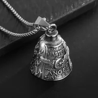Retro Fashion Angel Wings Letter Bell Pendant Necklace for Men Punk Motorcycle Riding Rock Lucky Exorcism Jewelry