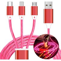 3-in-1 Multi USB Universal Flowing LED Light Up Phone Charge Cable, With Interface For Apple+Type C+Micro USB Charger Connector