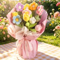 Cartoon Tulip Sunflower Plush Toy Bouquet, Colorful Cute Soft Fluffy Simulation DIY Flower For Girlfriend Christmas Gift