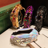 Sequins Colored Diamond Hair Hoop Vintage Luxurious Headband with Tassel Women Festival Hairband Accessories Beauty Hair Clips