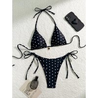 Sexy Bikini Set Black White Polka Dot 2 Piece Swimsuit for Women American Style Beach Bikini