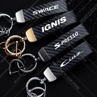 1PCS Car Keychain For Suzuki Ignis S-Presso Swace Ciaz Logo Widget Ornaments Metal Carbon Fiber Leather Key Chain Accessories