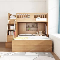 Children's Staggered Upper And Lower Bunk Beds Small Apartment Household Child And Mother Desk Wardrobe