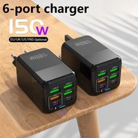 150W 6 Ports USB C Charger Fast Charging Phone Charger Power Adapter For iPhone Samsung Xiaomi EU/US/UK Plug Wall Quick Charger