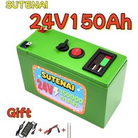 Upgraded LiFePO4 Lithium Battery 24V 150Ah 18650 BatteryPortable Rechargeable Battery Built-in Power display Port Charging