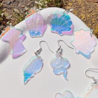 KUGUYS Iridescence Cute Women's Dangle Earrings Holographic Conch Vase Snake UFO Acrylic Jewelry Accessories