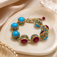 Luxury Turquoise Ruby Bracelet Necklace Set for Women Elegant Banquet Jewelry Gift